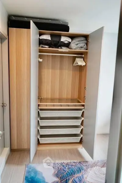 Spacious modern wardrobe with ample storage in stylish apartment