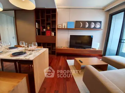 Modern living room with elegant dining area and stylish decor