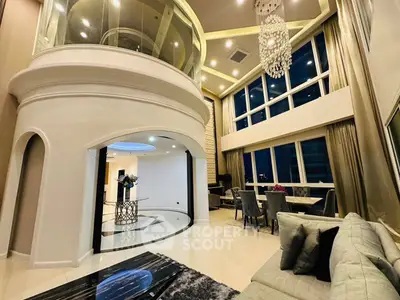 Luxurious modern living room with high ceilings and elegant decor