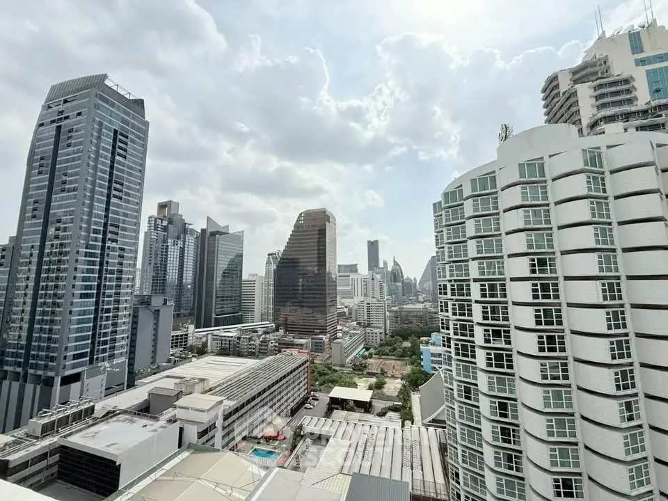 Stunning cityscape view showcasing modern skyscrapers and urban architecture under a bright sky.