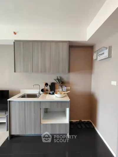 Modern compact kitchen with sleek cabinetry and minimalist design