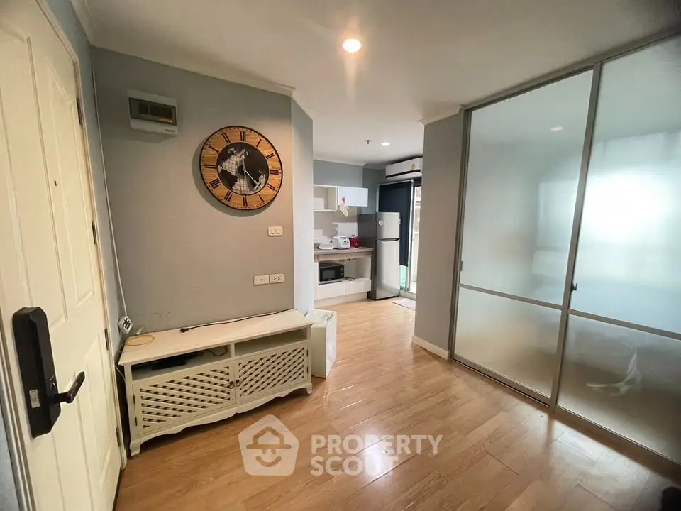 Modern apartment interior with wooden flooring and stylish decor