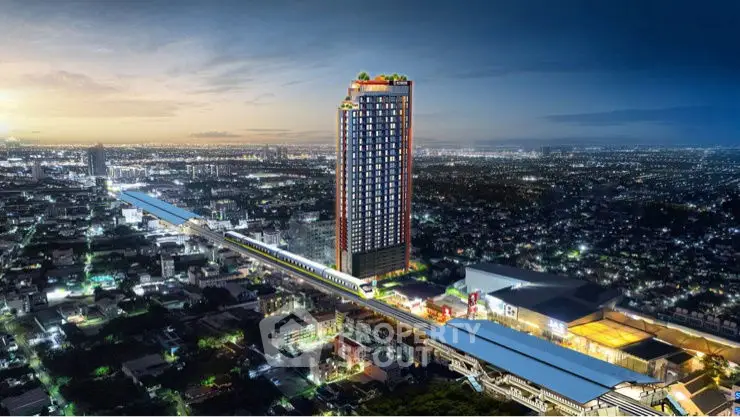 Stunning high-rise building with panoramic city views at dusk, ideal for urban living.