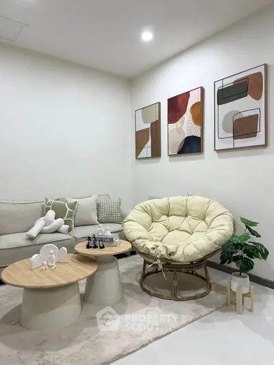 Stylish living room with modern decor and cozy seating area