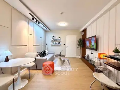 Modern living room with stylish decor and cozy seating area