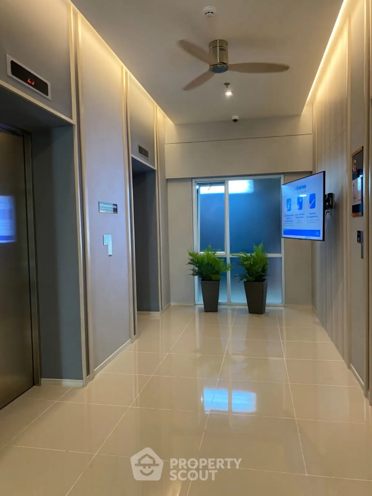 Modern building elevator lobby with sleek design and polished floors
