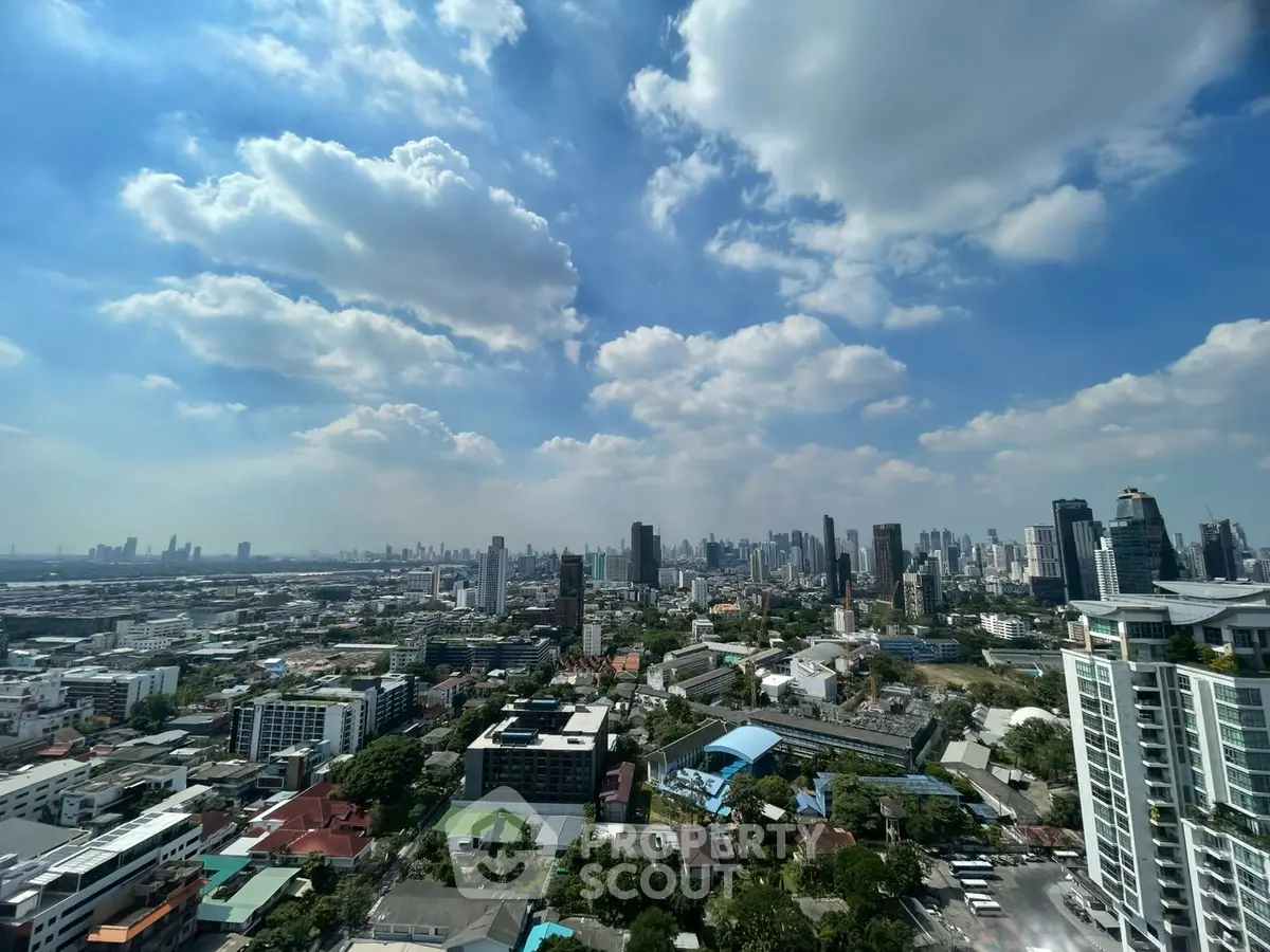 Stunning cityscape view from high-rise building showcasing urban skyline and vibrant city life.