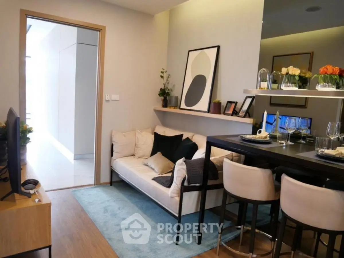 Modern living room with stylish decor and open layout, perfect for cozy gatherings.