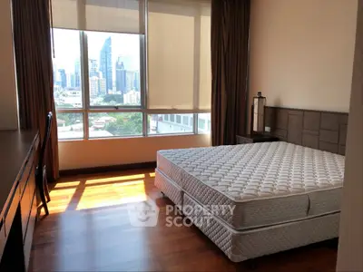 Spacious bedroom with city view and natural light