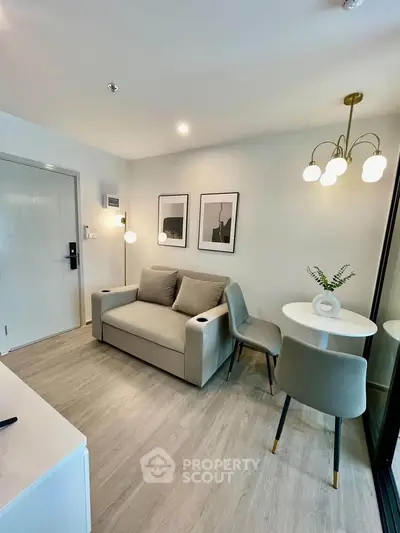 Modern living room with stylish decor and cozy seating area