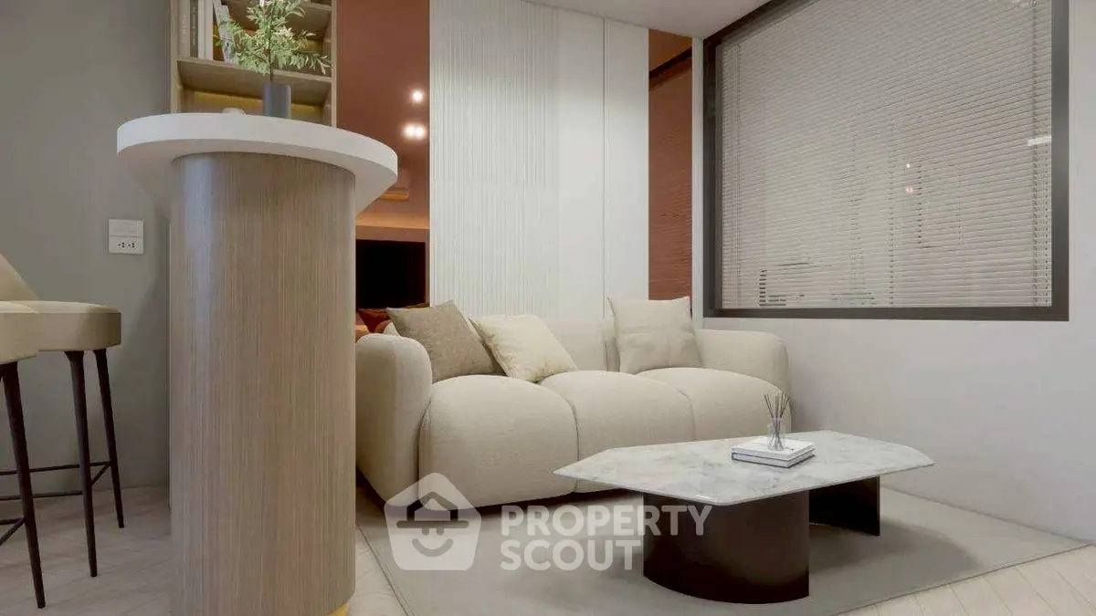 Modern living room with cozy sofa and stylish coffee table