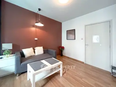 Modern living room with stylish decor and cozy seating area