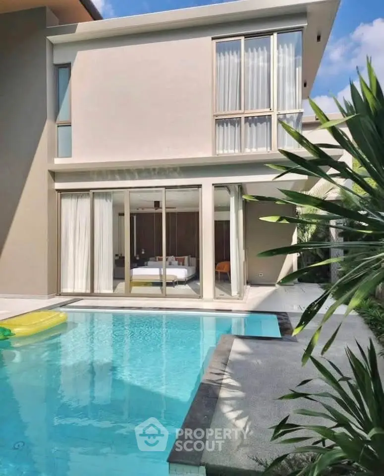 Luxurious modern villa with private pool and large windows, perfect for relaxation and entertainment.
