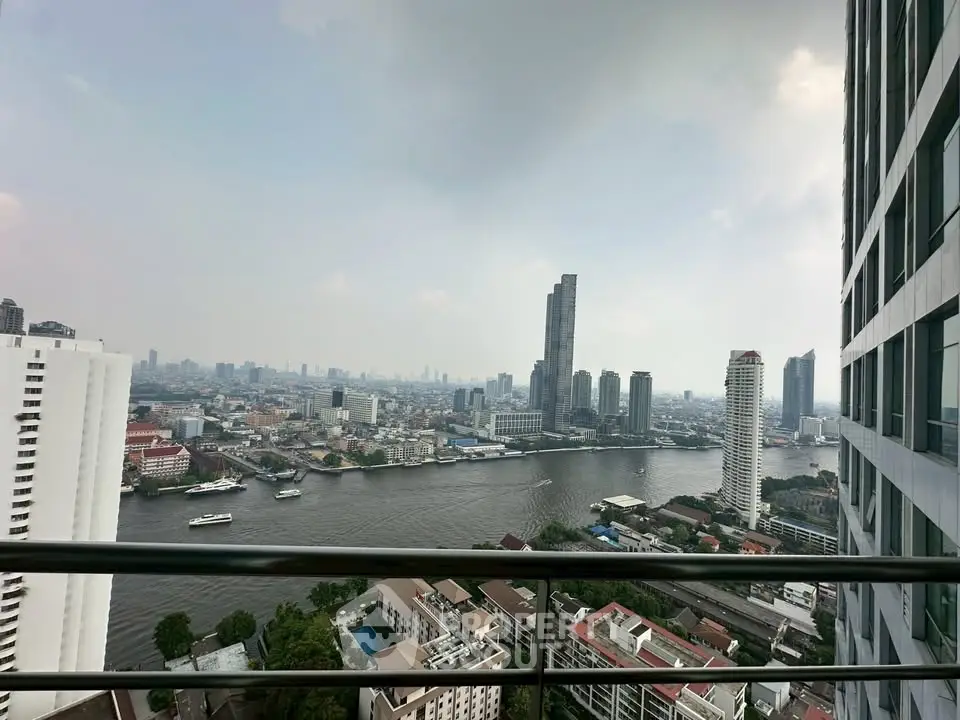 Stunning high-rise river view from modern balcony in urban cityscape