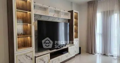 Luxurious living room with elegant marble TV unit and natural light