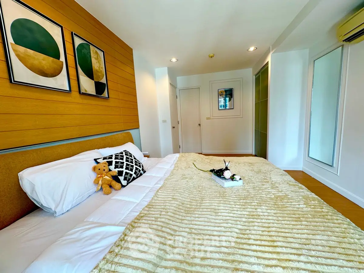 Modern bedroom with stylish decor and cozy ambiance