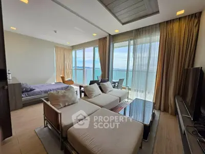 Luxurious living room with stunning ocean view and modern furnishings