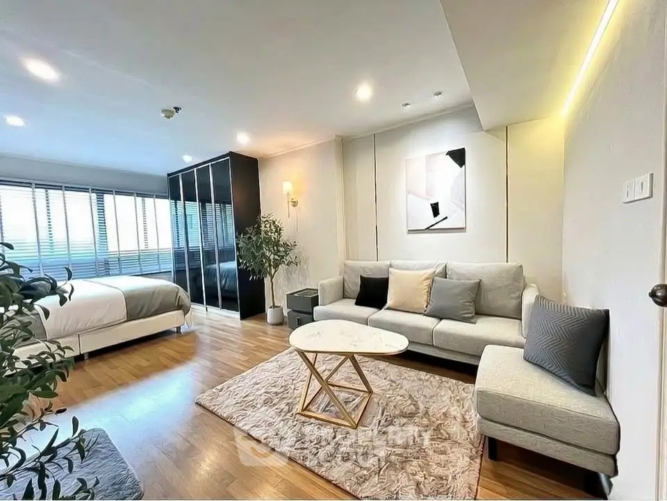 Modern living room with stylish decor and natural light