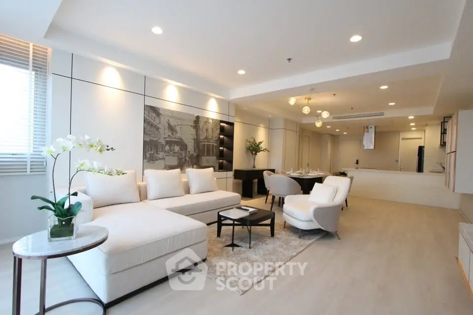 Luxurious modern living room with elegant decor and spacious layout