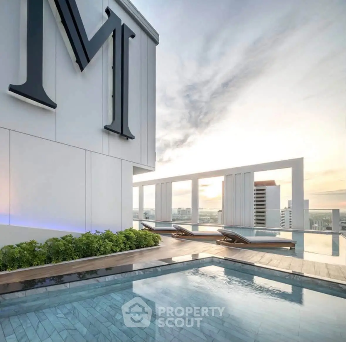 Luxurious rooftop pool with stunning city views and modern design elements.