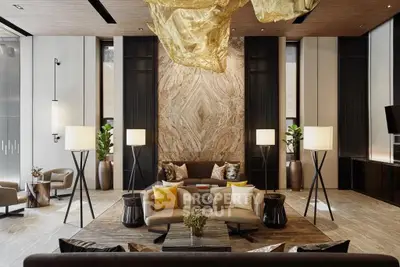 Luxurious modern living room with elegant decor and stylish lighting