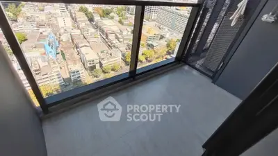 Modern balcony with stunning city view from high-rise apartment