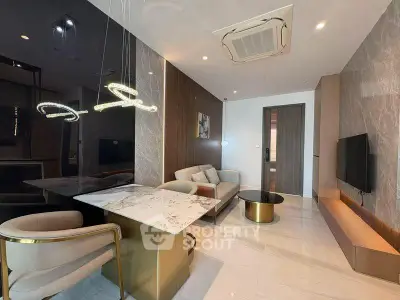 Luxurious modern living room with elegant marble table and stylish lighting
