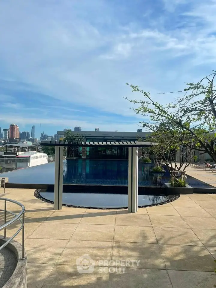 Luxurious rooftop pool with stunning city skyline views, perfect for relaxation and leisure in a modern urban setting.