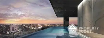 Luxurious rooftop infinity pool with stunning city skyline view at sunset