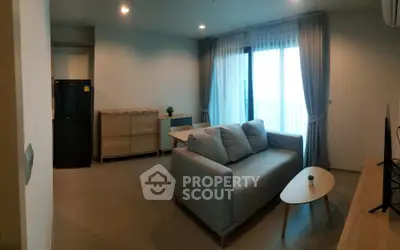 Modern living room with cozy sofa and natural light
