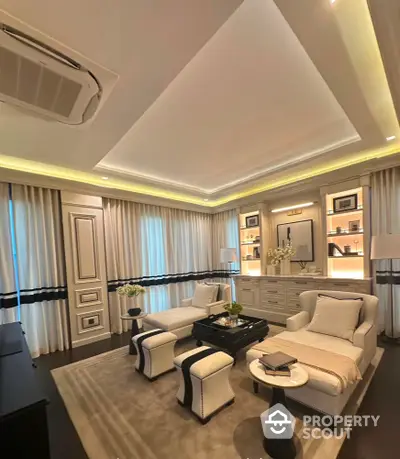 Luxurious living room with elegant decor and ambient lighting