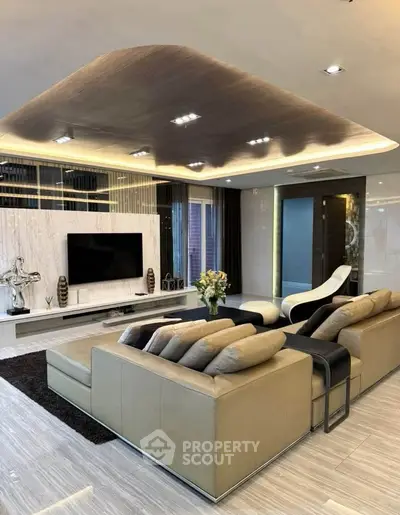 Luxurious modern living room with elegant lighting and stylish furniture