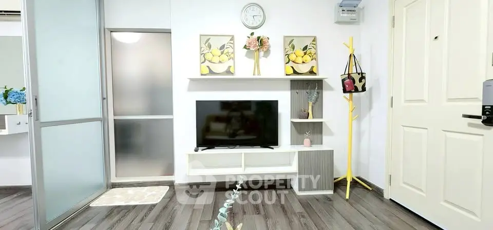 Modern living room with stylish decor and sleek flooring