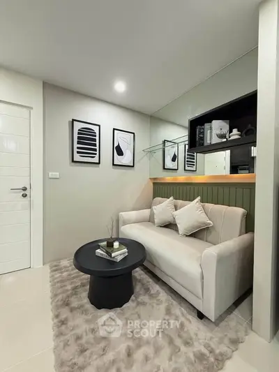 Stylish living room with modern decor and cozy seating area