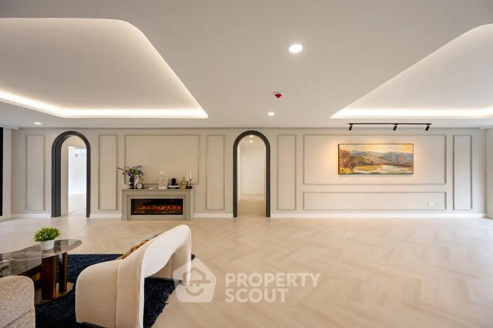 Luxurious modern living room with elegant lighting and stylish decor