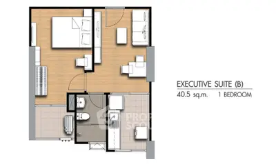 Executive suite floor plan with 1 bedroom, 40.5 sq.m., featuring modern layout and efficient space utilization.