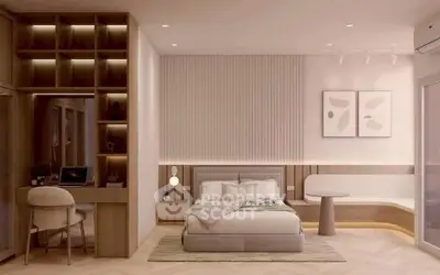 Luxurious modern bedroom with elegant decor and ambient lighting