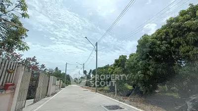 Scenic suburban street with lush greenery and clear skies, perfect for tranquil living.