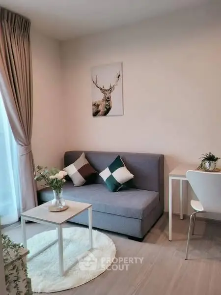 Cozy living room with modern decor and natural light