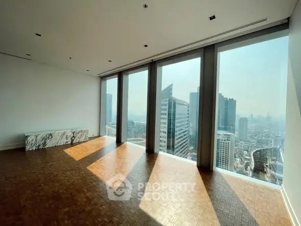 Spacious corner unit with stunning city view and parquet flooring.