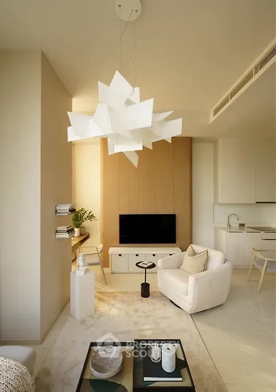 Luxurious modern living room with elegant lighting and stylish decor