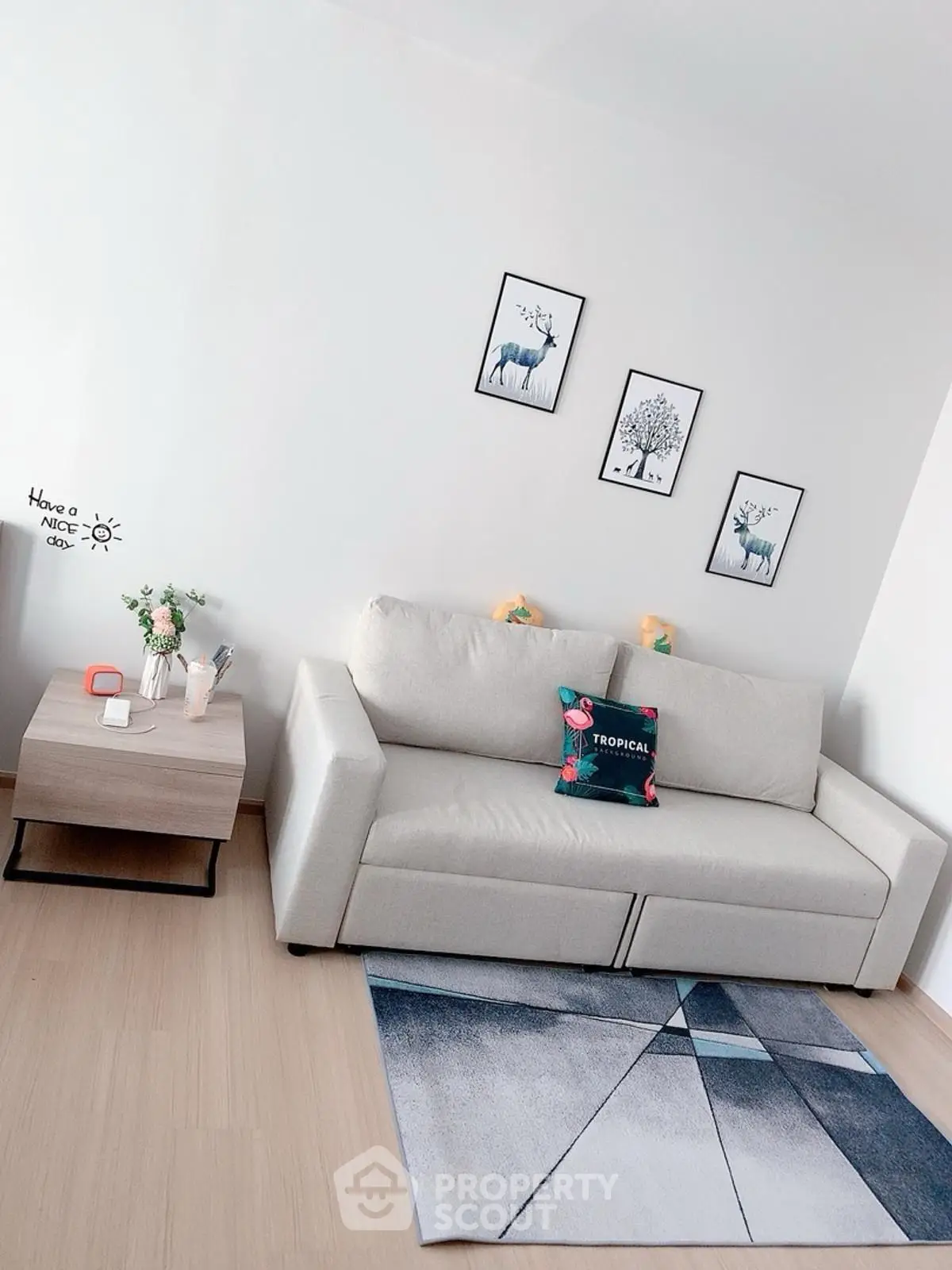 Modern living room with stylish decor and comfortable sofa