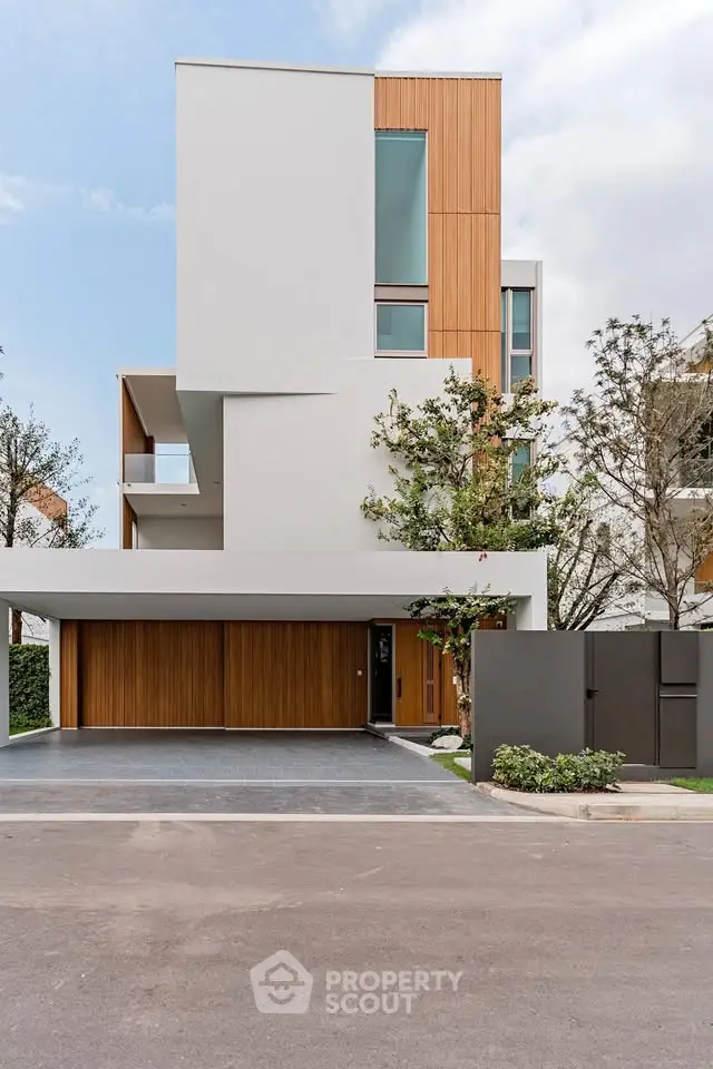 Modern minimalist house with sleek design and wooden accents