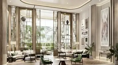 Luxurious and spacious living room with high ceilings and elegant decor