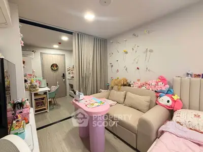Charming living room with cozy sofa and playful decor, perfect for a vibrant lifestyle.