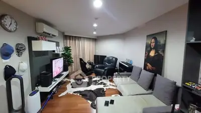 Stylish living room with modern decor and entertainment setup