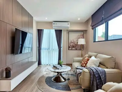 Modern living room with stylish decor and natural light