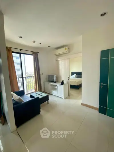 Modern apartment with bright living room and cozy bedroom view