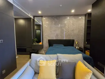 Luxurious modern bedroom with stylish decor and cozy ambiance