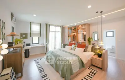 Luxurious bedroom with modern decor and walk-in closet
